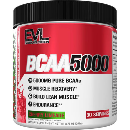 EVL BCAAs Amino Acids Powder – 5g BCAA 2:1:1 for Post-Workout Recovery & Stim-Free Pre-Workout – Cherry Limeade