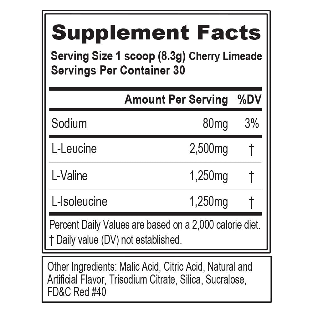 EVL BCAAs Amino Acids Powder – 5g BCAA 2:1:1 for Post-Workout Recovery & Stim-Free Pre-Workout – Cherry Limeade