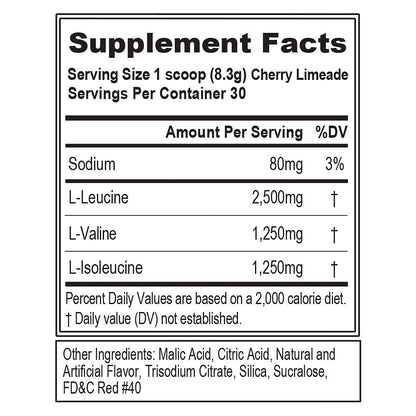 EVL BCAAs Amino Acids Powder – 5g BCAA 2:1:1 for Post-Workout Recovery & Stim-Free Pre-Workout – Cherry Limeade