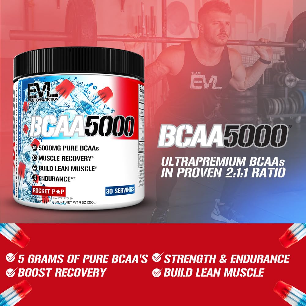 EVL BCAAs Amino Acids Powder – 5g BCAA, Post-Workout & Stim-Free Pre-Workout (Rocket Pop)