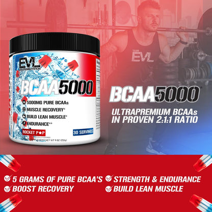 EVL BCAAs Amino Acids Powder – 5g BCAA, Post-Workout & Stim-Free Pre-Workout (Rocket Pop)