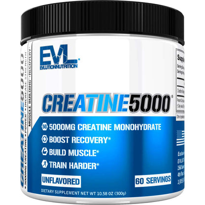EVL Creatine5000 – 5g Creatine Monohydrate, 60 Servings, Unflavored