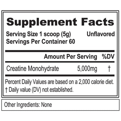 EVL Creatine5000 – 5g Creatine Monohydrate, 60 Servings, Unflavored