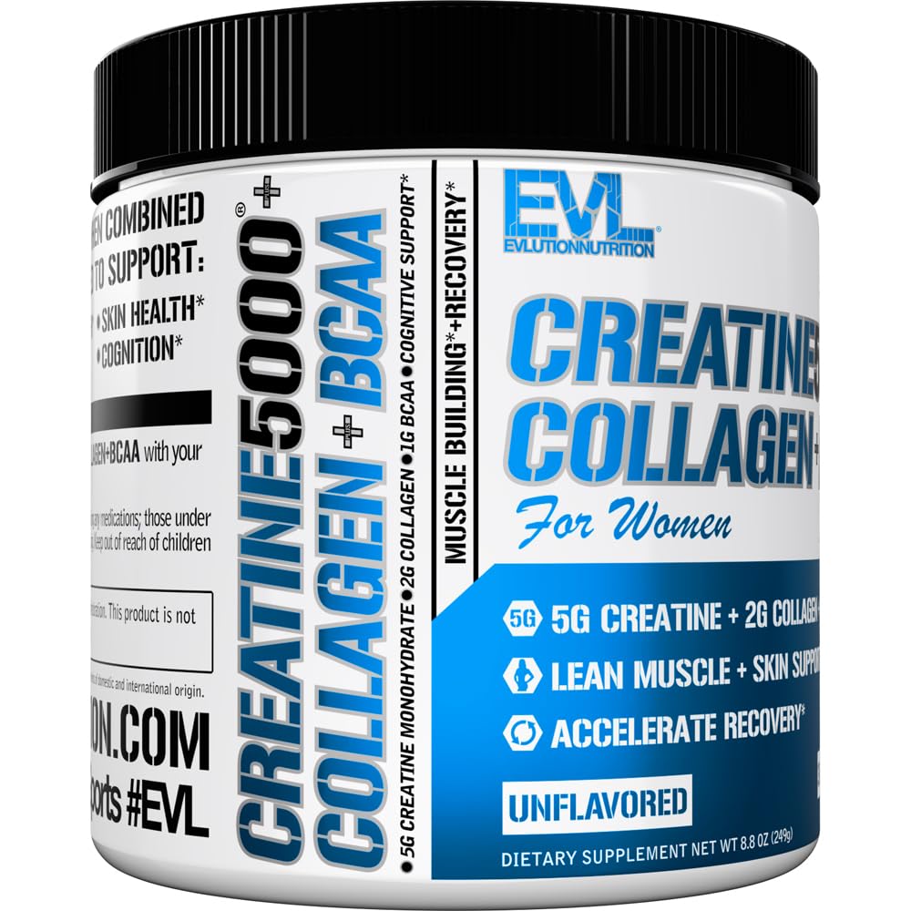 EVL Creatine 5000 + Collagen + BCAA for Women - 30 Servings, Unflavored