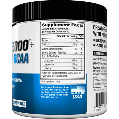 EVL Creatine 5000 + Collagen + BCAA for Women - 30 Servings, Unflavored