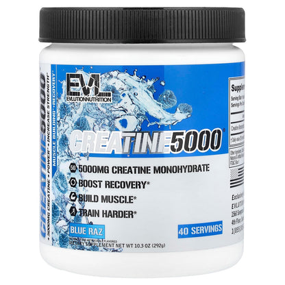 Evlution Nutrition Creatine 5000 - 5g Creatine Monohydrate Per Serving, Blue Raz | 40 Servings