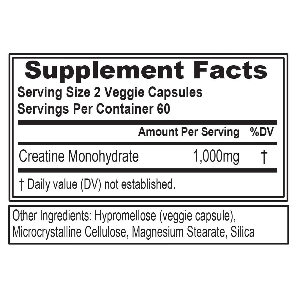 EVL Pure Creatine Monohydrate 1000mg Capsules – Vegan Pre & Post Workout Recovery for Men