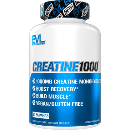 EVL Pure Creatine Monohydrate 1000mg Capsules – Vegan Pre & Post Workout Recovery for Men