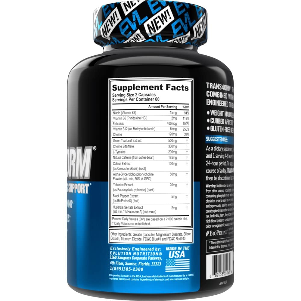 EVL Thermogenic Fat Burner – Fast Acting Weight Loss & Energy | Trans4orm Green Tea, 60 Servings