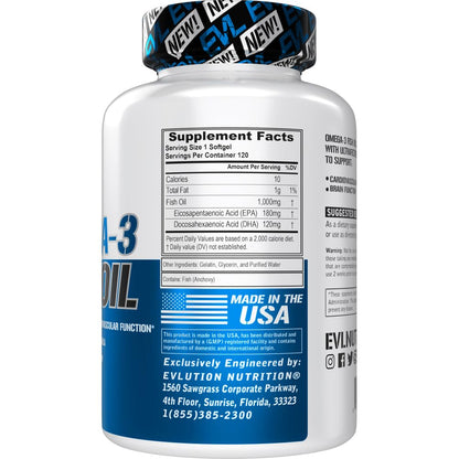 EVL Nutrition Triple Strength Omega-3 Fish Oil | Enteric Coated Citrus Softgels - 120 Count