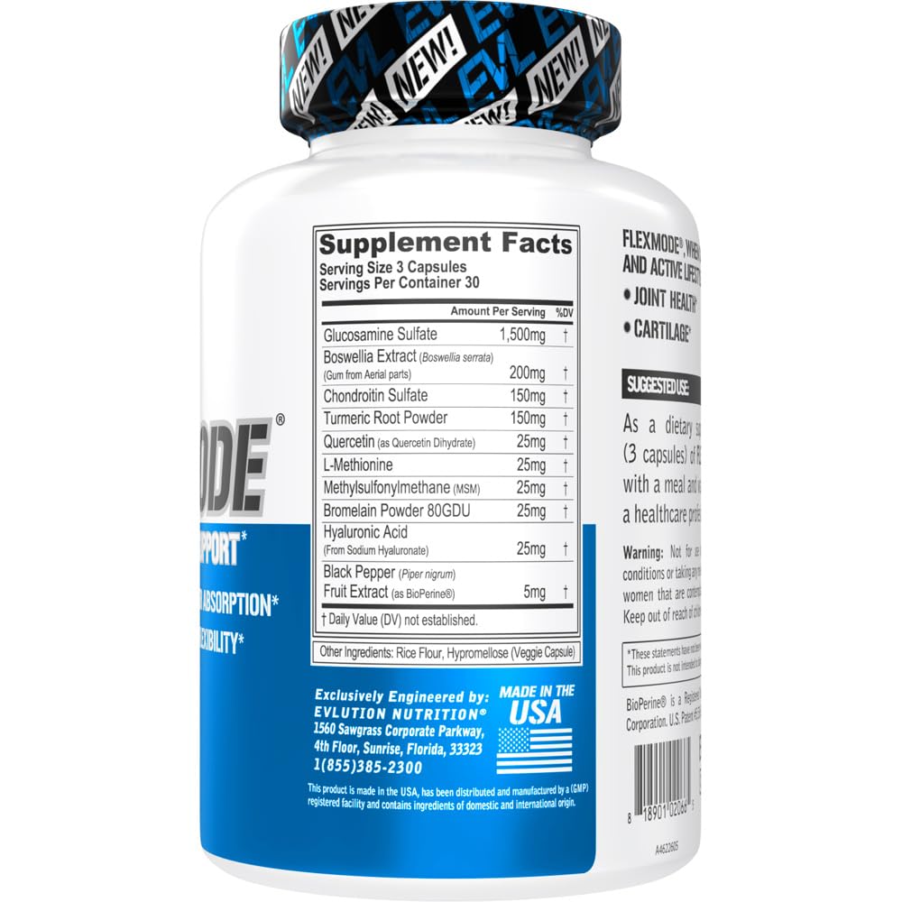 FlexMode Joint Supplement – High-Absorption Joint Support with Glucosamine, Chondroitin, MSM, Boswellia & Hyaluronic Acid – 30 Servings