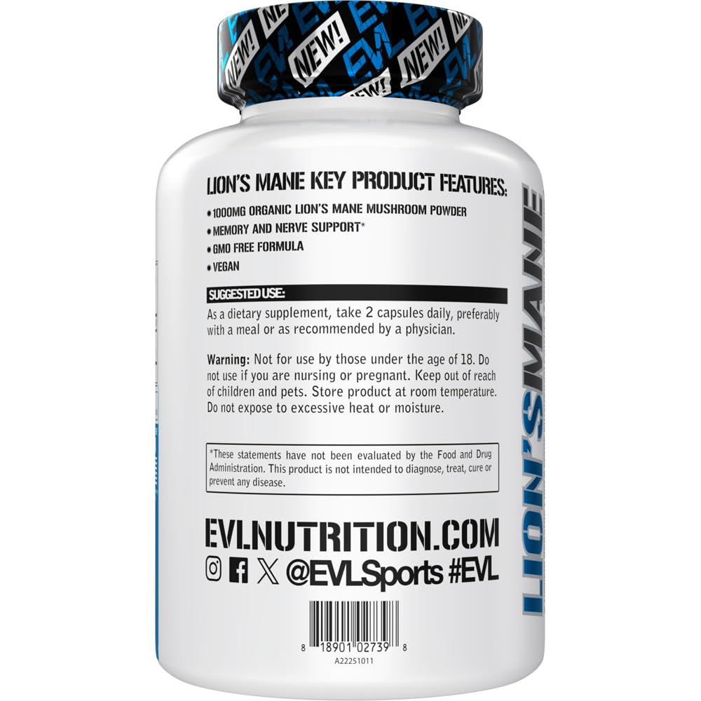 EVL Lion’s Mane Mushroom Supplement – Focus, Memory & Immunity (Pack of 2)