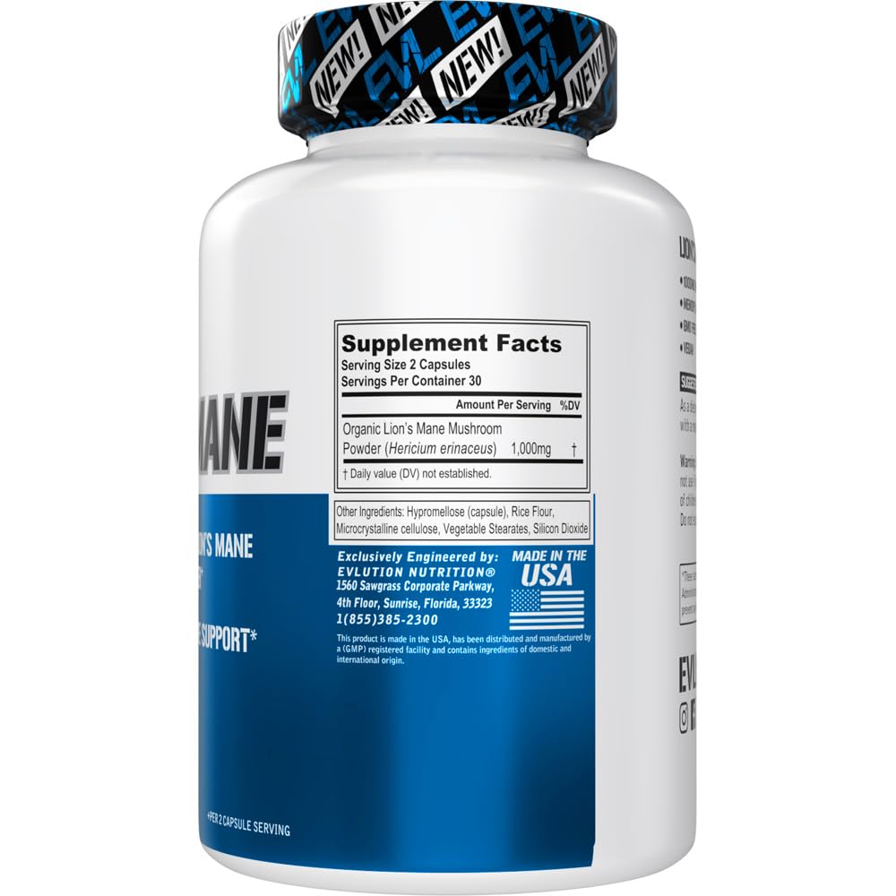 EVL Lion’s Mane Mushroom Supplement – Focus, Memory & Immunity (Pack of 2)