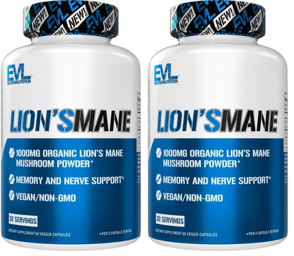 EVL Lion’s Mane Mushroom Supplement – Focus, Memory & Immunity (Pack of 2)
