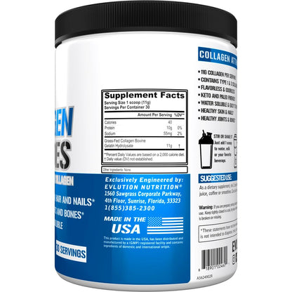 Evlution Nutrition Collagen Peptides Powder – Premium Hydrolyzed Collagen (30 Servings)