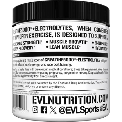 Evlution Nutrition Creatine 5000 + Electrolytes – 5g Creatine Monohydrate + 6 Electrolytes per Serving, 40 Servings, Unflavored