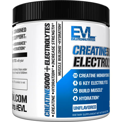 Evlution Nutrition Creatine 5000 + Electrolytes – 5g Creatine Monohydrate + 6 Electrolytes per Serving, 40 Servings, Unflavored
