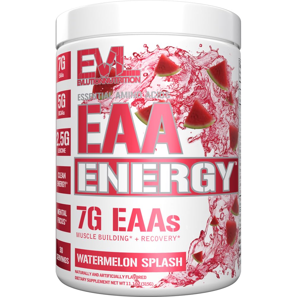 Evlution Nutrition EAA Energy - Pre & Post Workout Powder | 30 Servings | Watermelon Splash