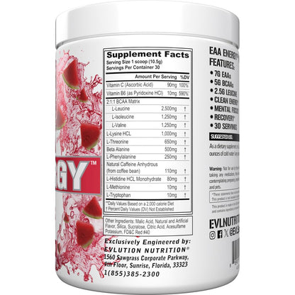 Evlution Nutrition EAA Energy - Pre & Post Workout Powder | 30 Servings | Watermelon Splash
