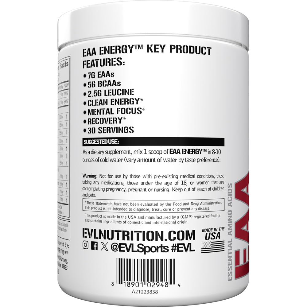 Evlution Nutrition EAA Energy - Pre & Post Workout Powder | 30 Servings | Watermelon Splash