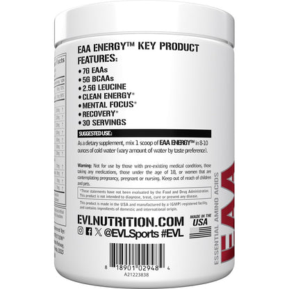 Evlution Nutrition EAA Energy - Pre & Post Workout Powder | 30 Servings | Watermelon Splash