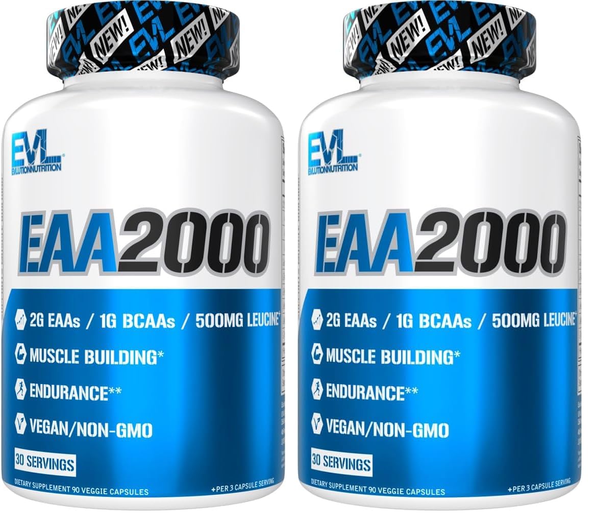 Evlution Nutrition EAA2000 – Pre & Post Workout Capsules | 2g EAAs + 1g BCAAs | Endurance & Recovery | Pack of 2