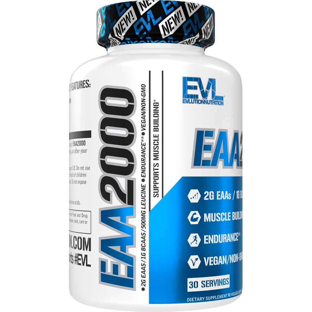 Evlution Nutrition EAA2000 – Pre & Post Workout Capsules | 2g EAAs + 1g BCAAs | Endurance & Recovery | Pack of 2