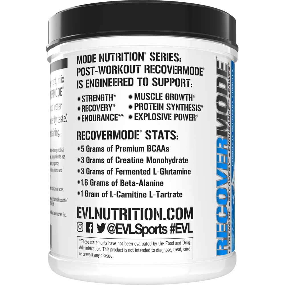 Evlution Nutrition Recover Mode – Post-Workout Recovery with BCAAs, Creatine & Glutamine | 30 Servings Blue Raz