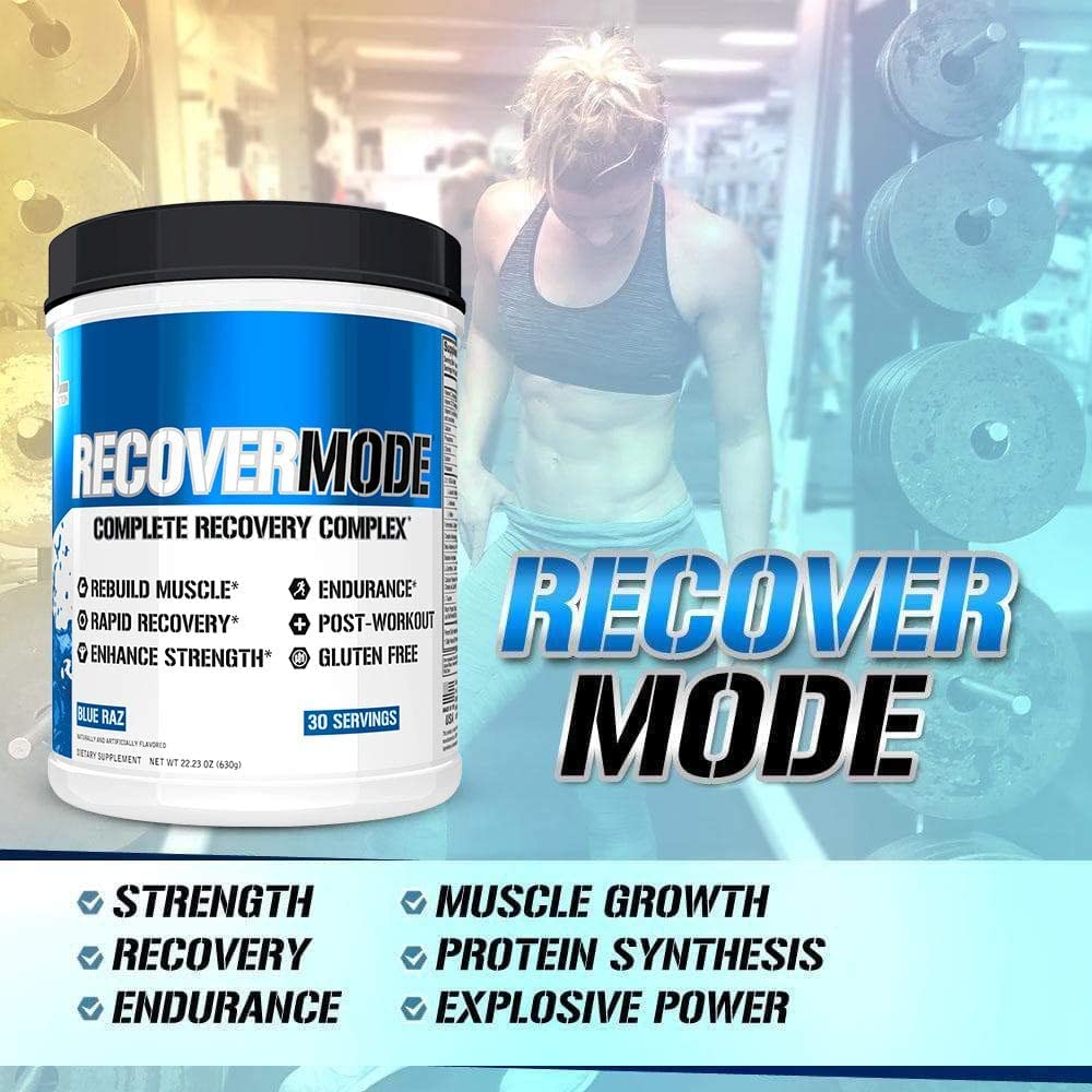Evlution Nutrition Recover Mode – Post-Workout Recovery with BCAAs, Creatine & Glutamine | 30 Servings Blue Raz