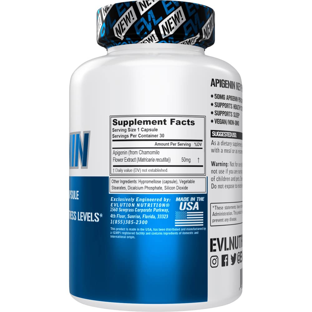 Evlution Pure Apigenin Chamomile 50mg - Sleep & Mood Support | Vegan, Non-GMO