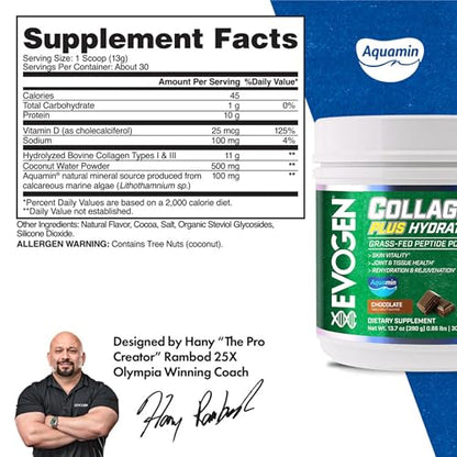 Evogen Collagen Plus Hydration – Grass-Fed Collagen for Skin & Joints | Chocolate
