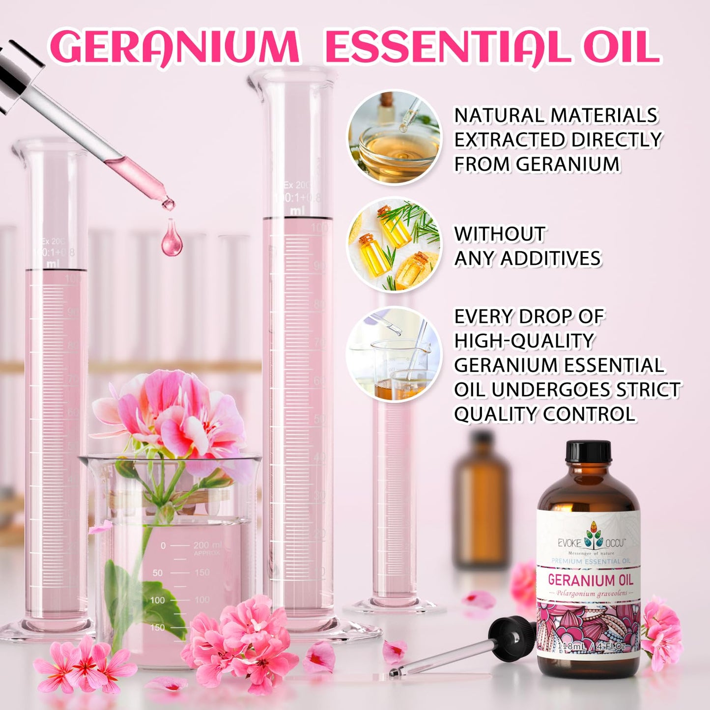 EVOKE OCCU Geranium Essential Oil 4 oz | Pure, Natural for Skin & Hair