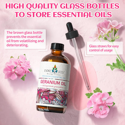 EVOKE OCCU Geranium Essential Oil 4 oz | Pure, Natural for Skin & Hair