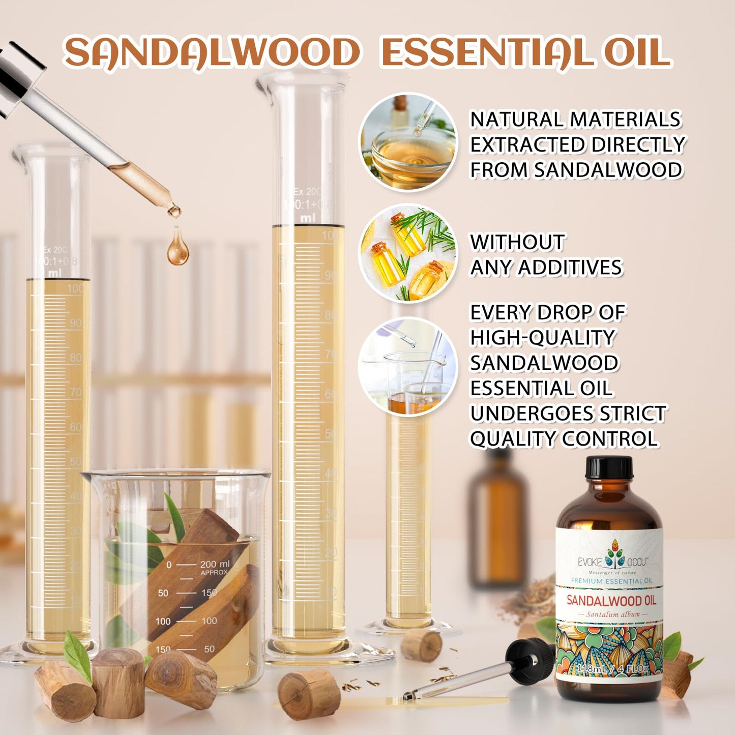 EVOKE OCCU Sandalwood Essential Oil 4 Oz – Skin Care, Diffuser, Perfume, Soap & Candle Making