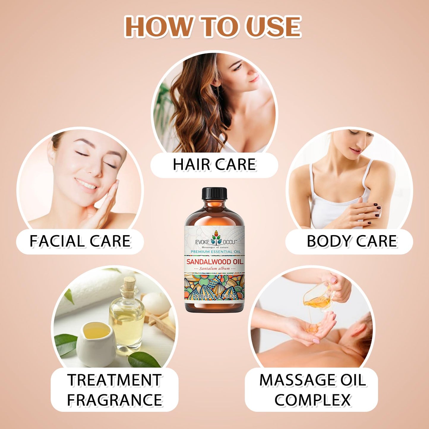 EVOKE OCCU Sandalwood Essential Oil 4 Oz – Skin Care, Diffuser, Perfume, Soap & Candle Making