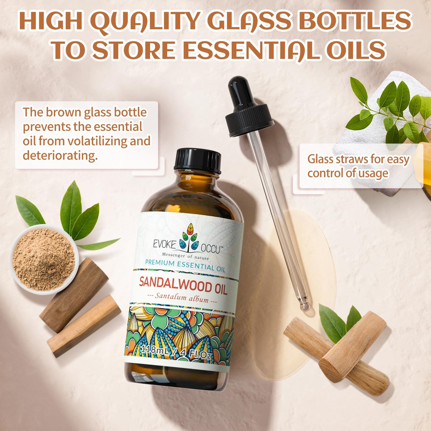EVOKE OCCU Sandalwood Essential Oil 4 Oz – Skin Care, Diffuser, Perfume, Soap & Candle Making