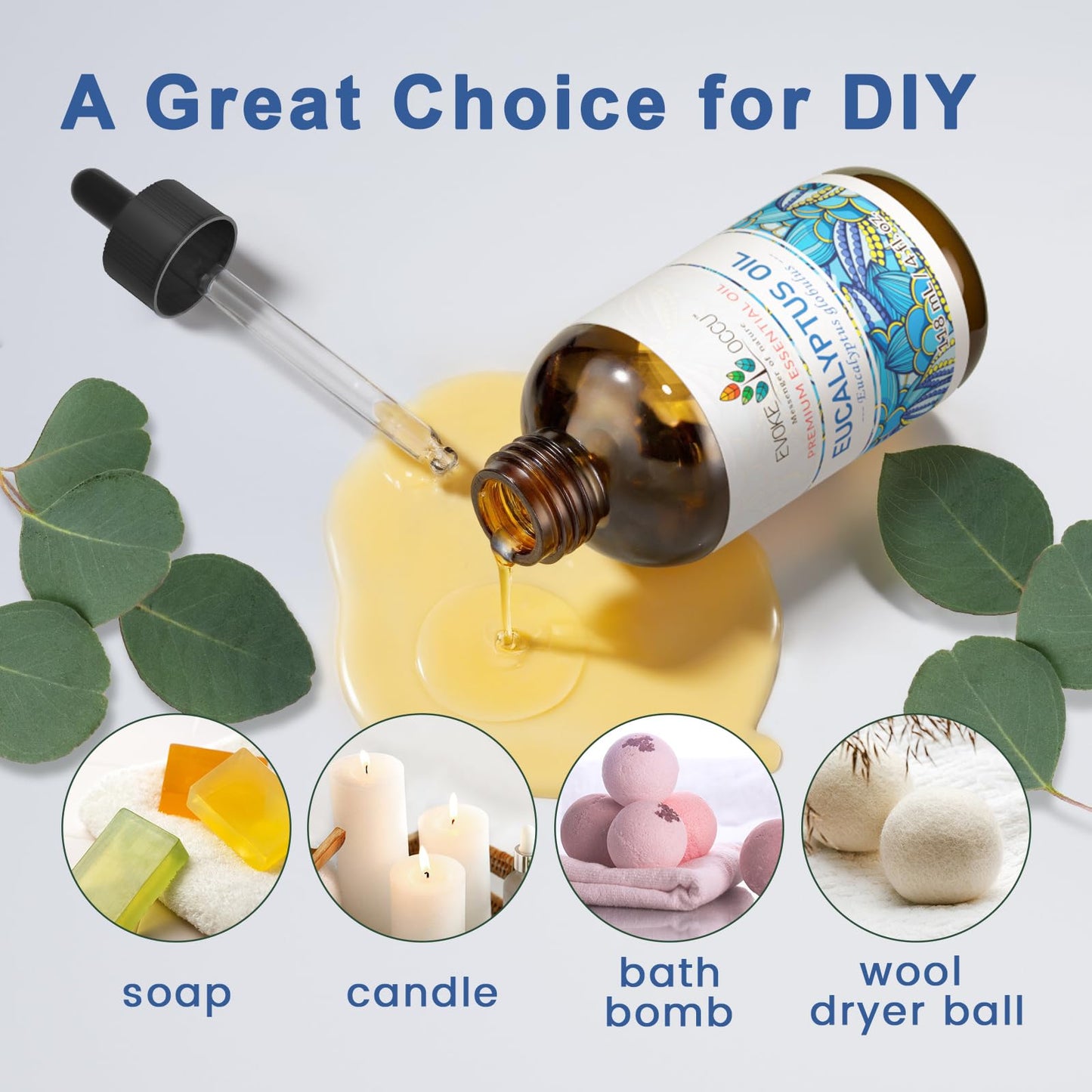 EVOKE OCCU Eucalyptus Essential Oil 4 oz | Diffuser, Aromatherapy, Shower, Bath, DIY Candles & Soaps