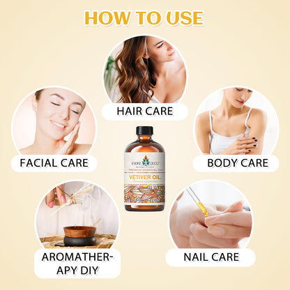 EVOKE OCCU Pure & Natural Vetiver Essential Oil for Skin, DIY, Candle and Soap Making - 4 Fl Oz