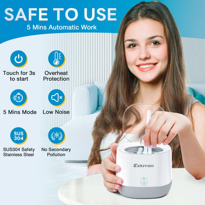 Exluvon Ultrasonic Retainer Cleaner 45kHz - 250ml Portable Ultrasonic Cleaner for Dentures, Mouth Guards, Aligners & Jewelry