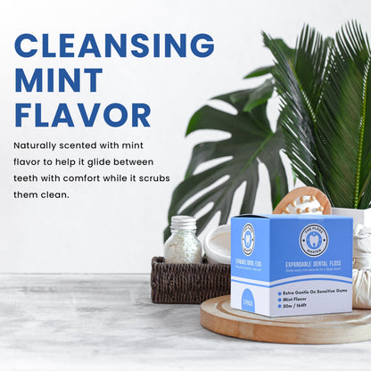 Expandable Dental Floss 3 Pack – Plastic-Free Dispenser – 50m Mint Flavor