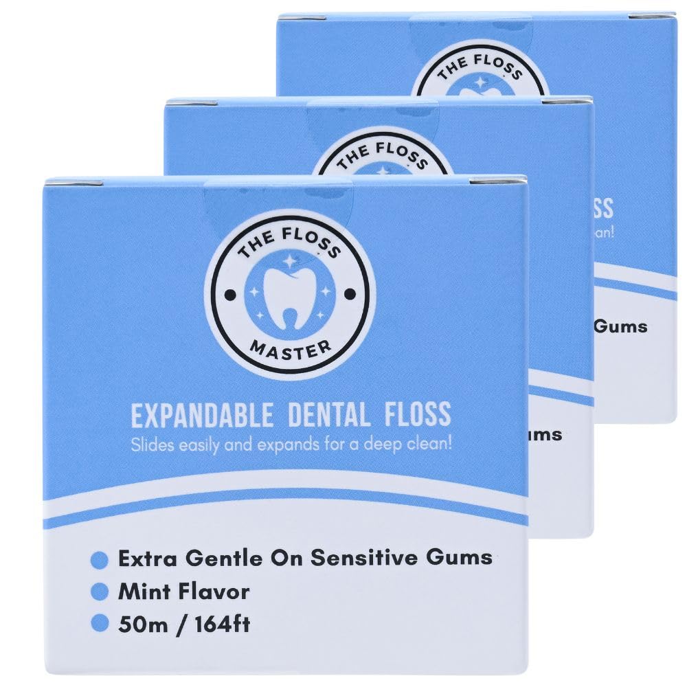 Expandable Dental Floss 3 Pack – Plastic-Free Dispenser – 50m Mint Flavor