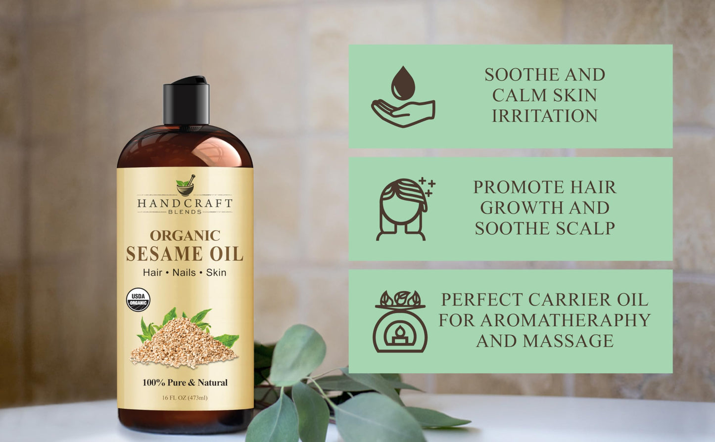 Organic Sesame Oil 16 oz - 100% Pure, Expeller-Pressed & Hexane-Free