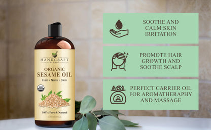 Organic Sesame Oil 16 oz - 100% Pure, Expeller-Pressed & Hexane-Free