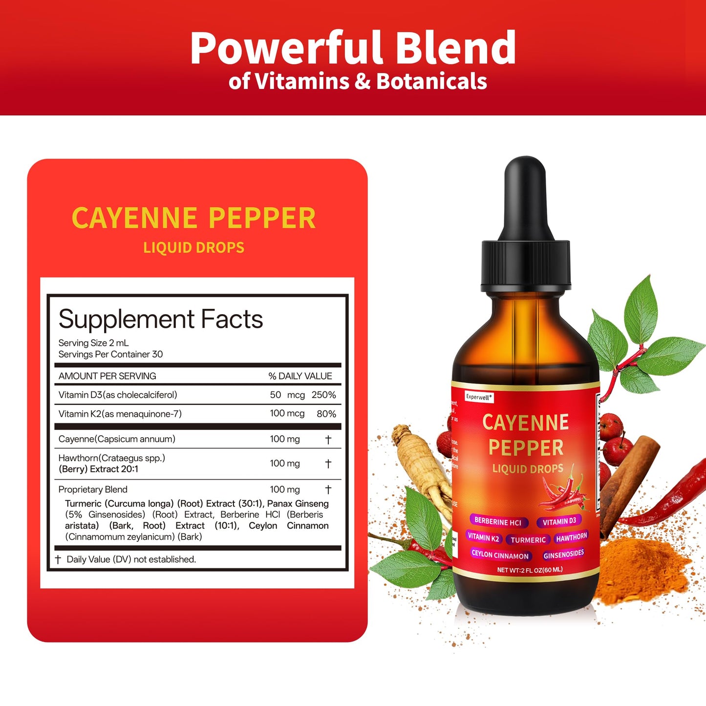 Experwell Cayenne Pepper Drops – Liquid Supplement for Circulation & Metabolism