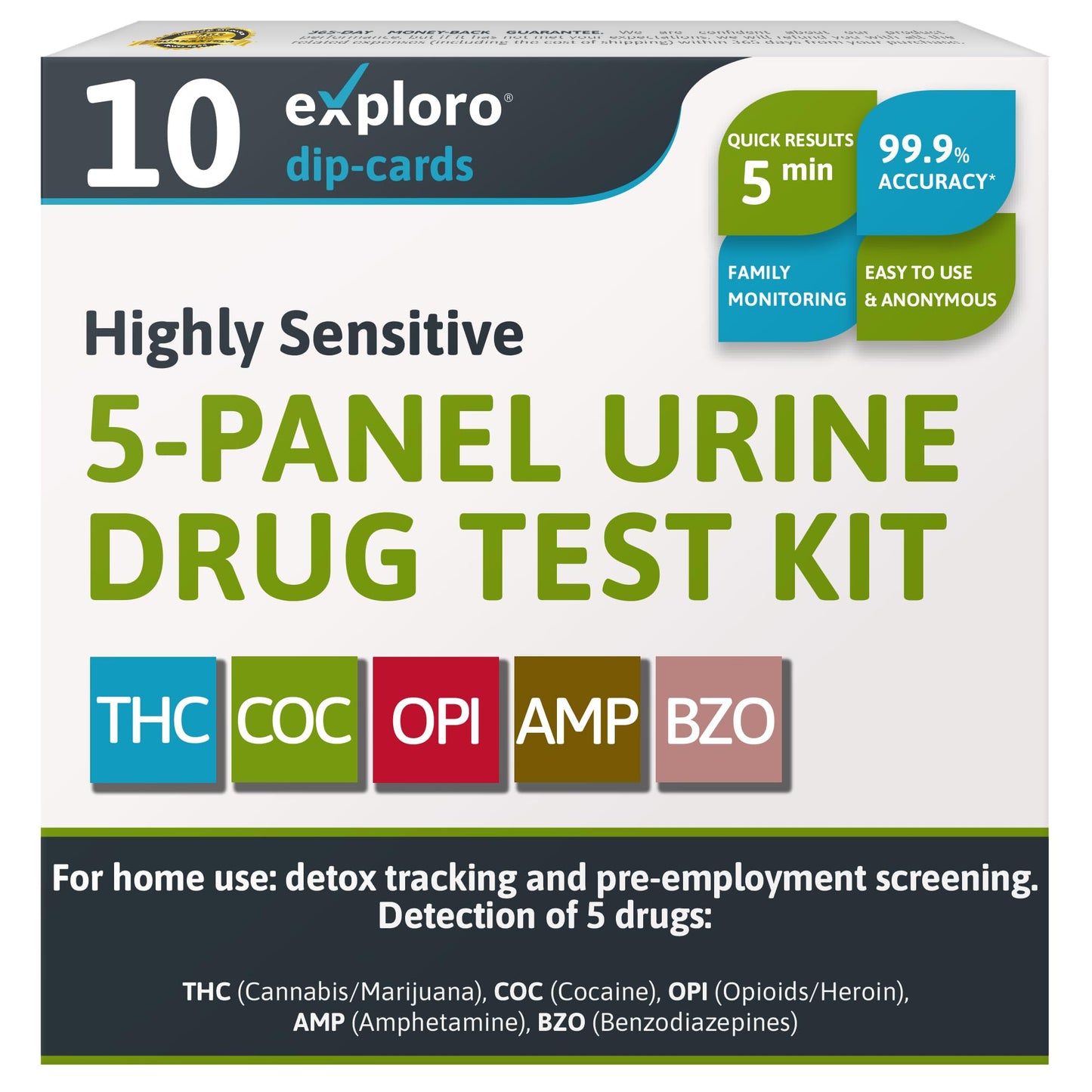 Exploro 5-Panel At-Home Drug Test Kit – THC, Cocaine, Opiates, Amphetamines & Benzodiazepines