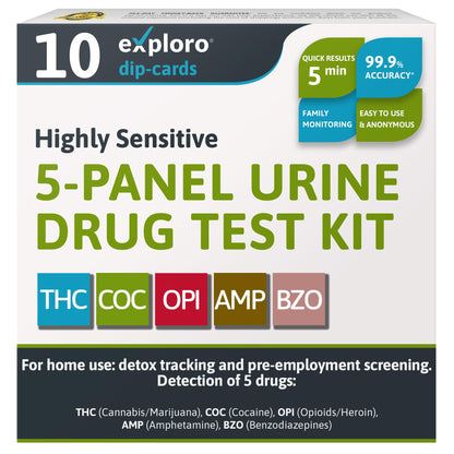 Exploro 5-Panel At-Home Drug Test Kit – THC, Cocaine, Opiates, Amphetamines & Benzodiazepines