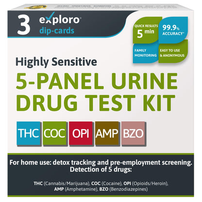 Exploro 5-Panel Drug Test Kit – At-Home Urine Test for THC, Cocaine, Opiates, Amphetamines & Benzodiazepines