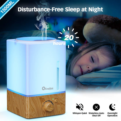 Exqline 1500ml Large Aroma Diffuser – Large Room Humidifier (Wood Grain)