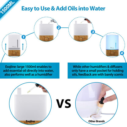 Exqline 1500ml Large Aroma Diffuser – Large Room Humidifier (Wood Grain)