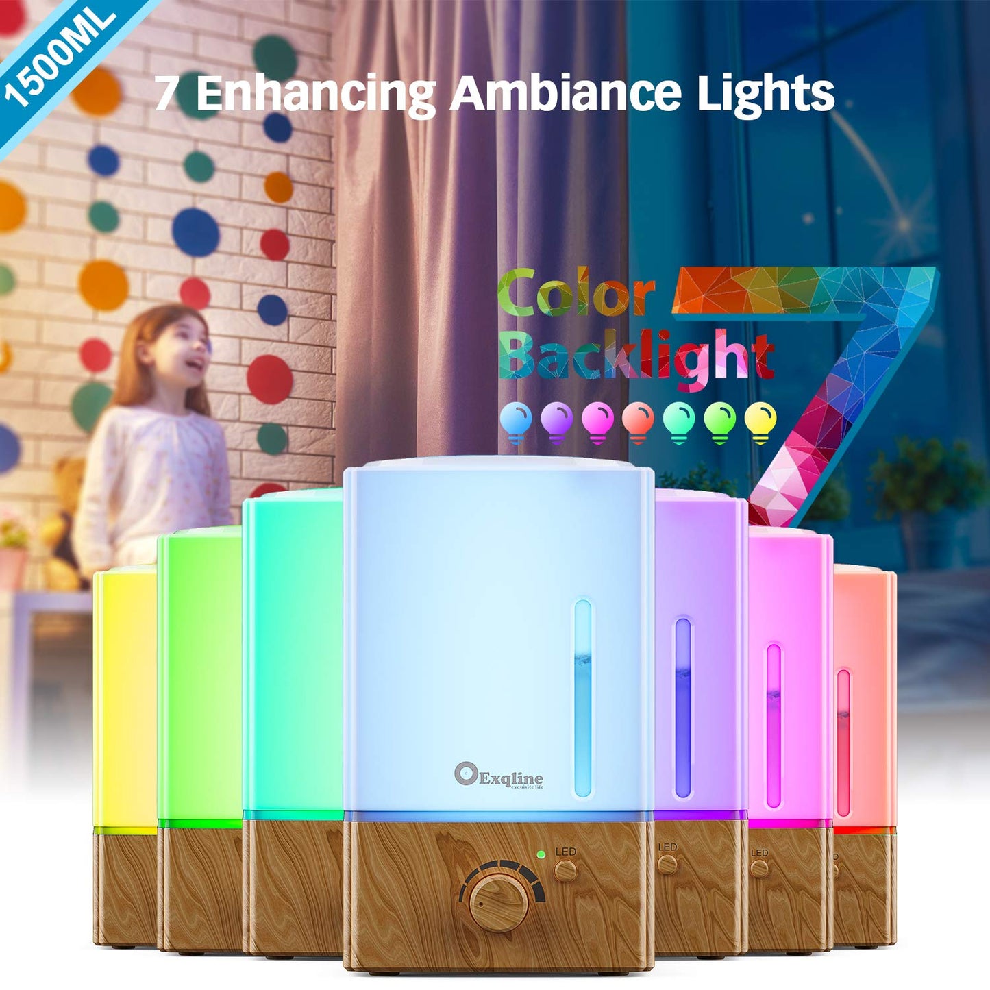Exqline 1500ml Large Aroma Diffuser – Large Room Humidifier (Wood Grain)